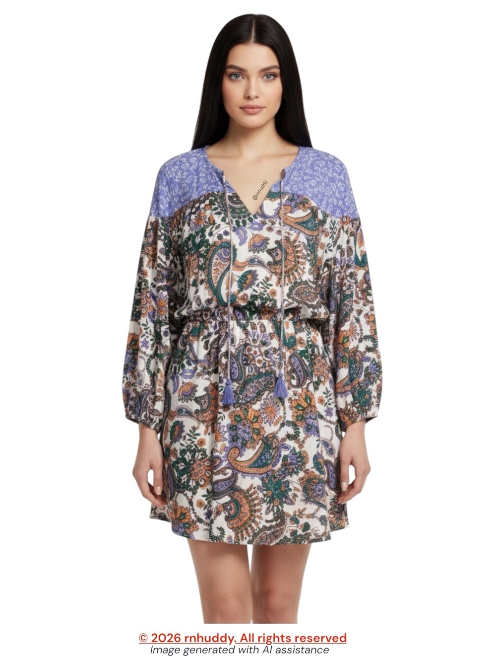 Scoop L paisley drop shoulder boho mini dress